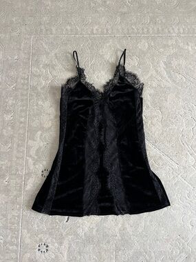 Black Lace-Trim Velvet Chemise - Women Intimates & Sleepwear